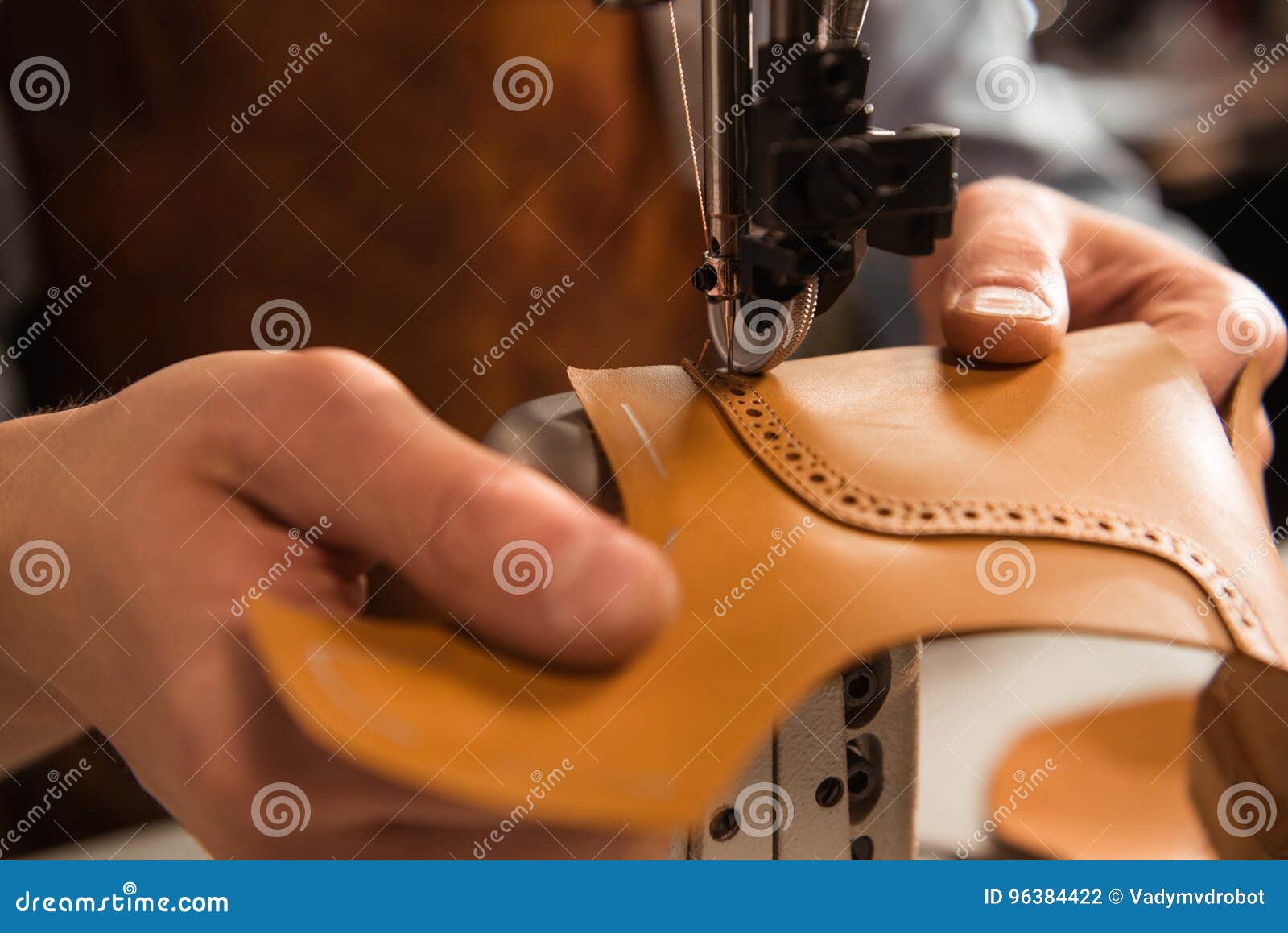 Close Up of a Cobbler Stitching a Part of Shoe Stock Photo Image of