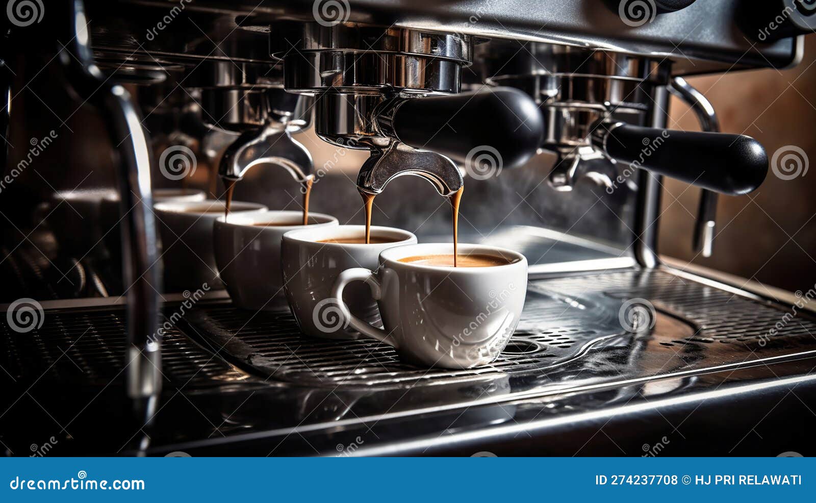 CloseUp of Coffee Machine Making a Cup of Coffee in Restaurant