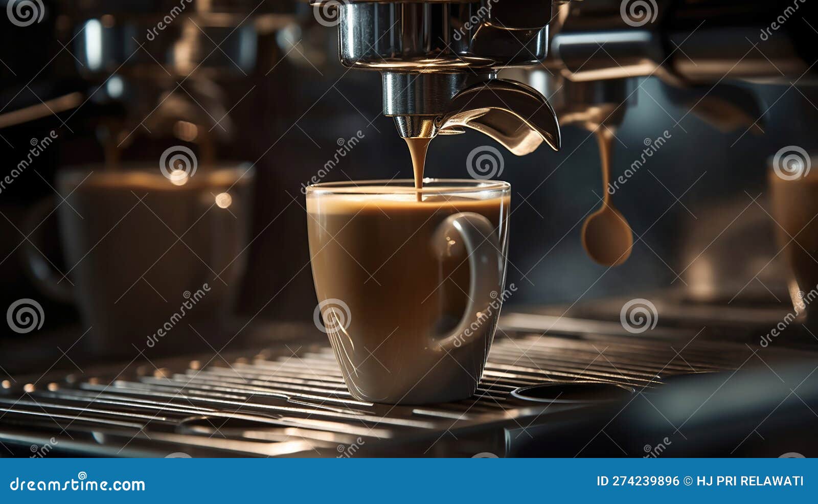 CloseUp of Coffee Machine Making a Cup of Coffee in Restaurant
