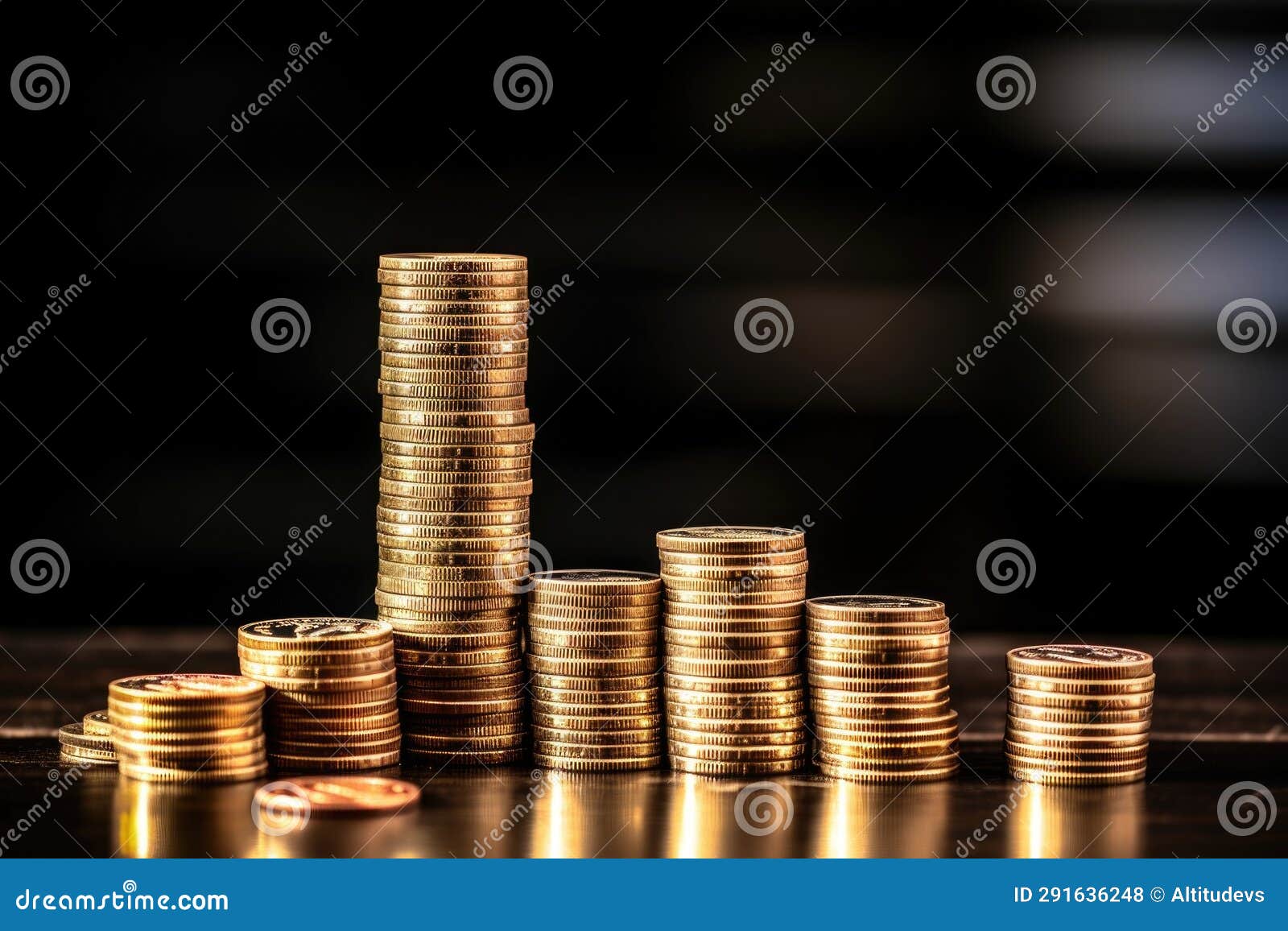 Closeup of Coins Stacked in a Growth Graph Form Stock Photo Image of