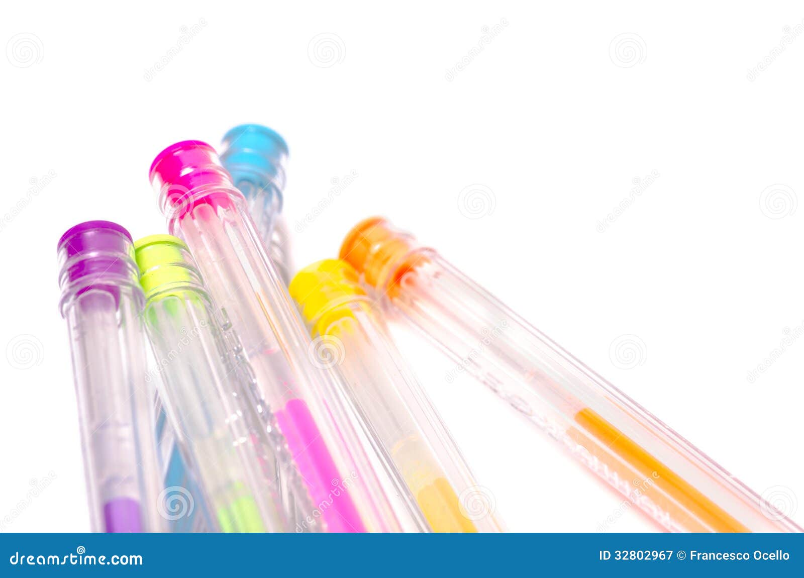 Closeup of Colored Fluorescent Ball Point Pens Stock Image Image of