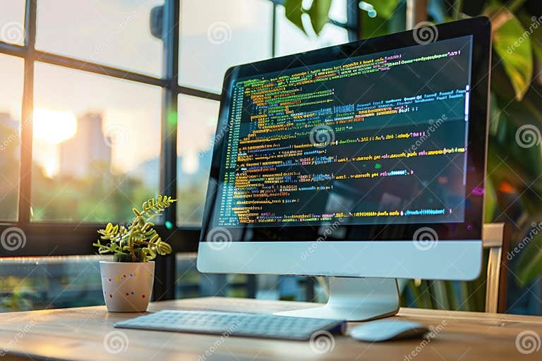 Close-up of Computer Monitor with Colorful Programming Code on Dark ...