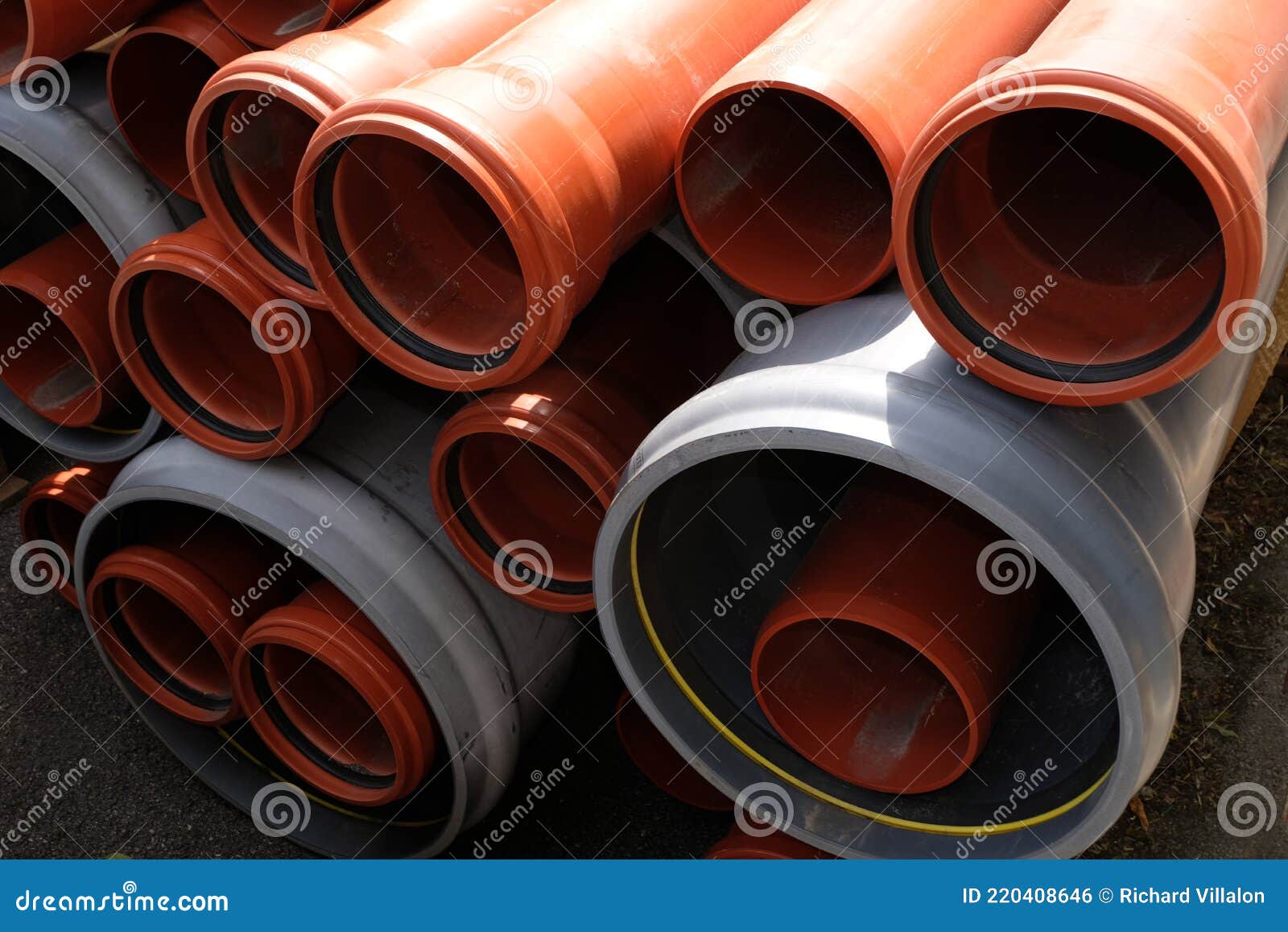 Plastic Pipes of Different Sizes Piled Up Closeup Stock Photo Image