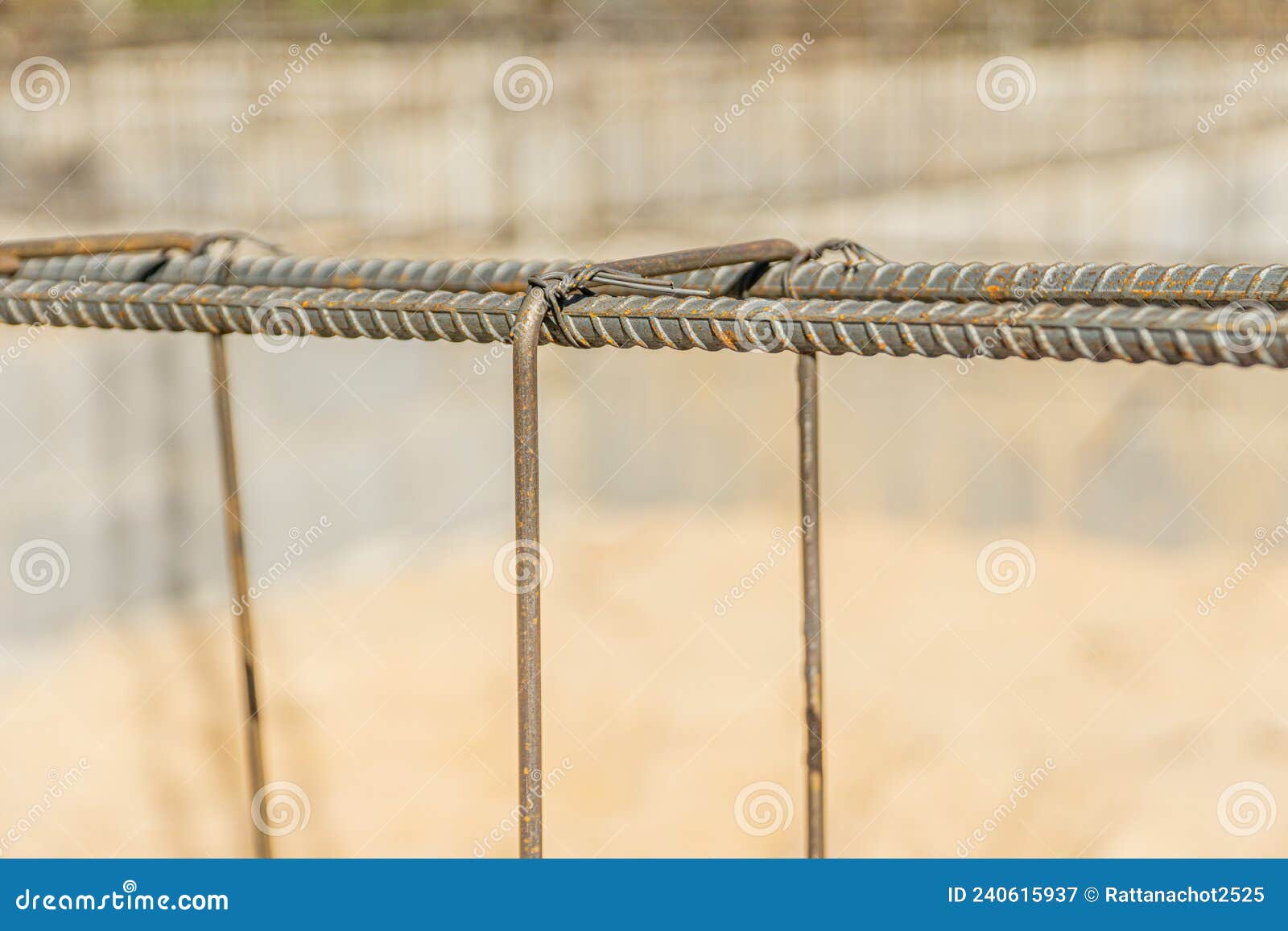 Close Up Construction Steel Rebar at the Building Site Stock Image