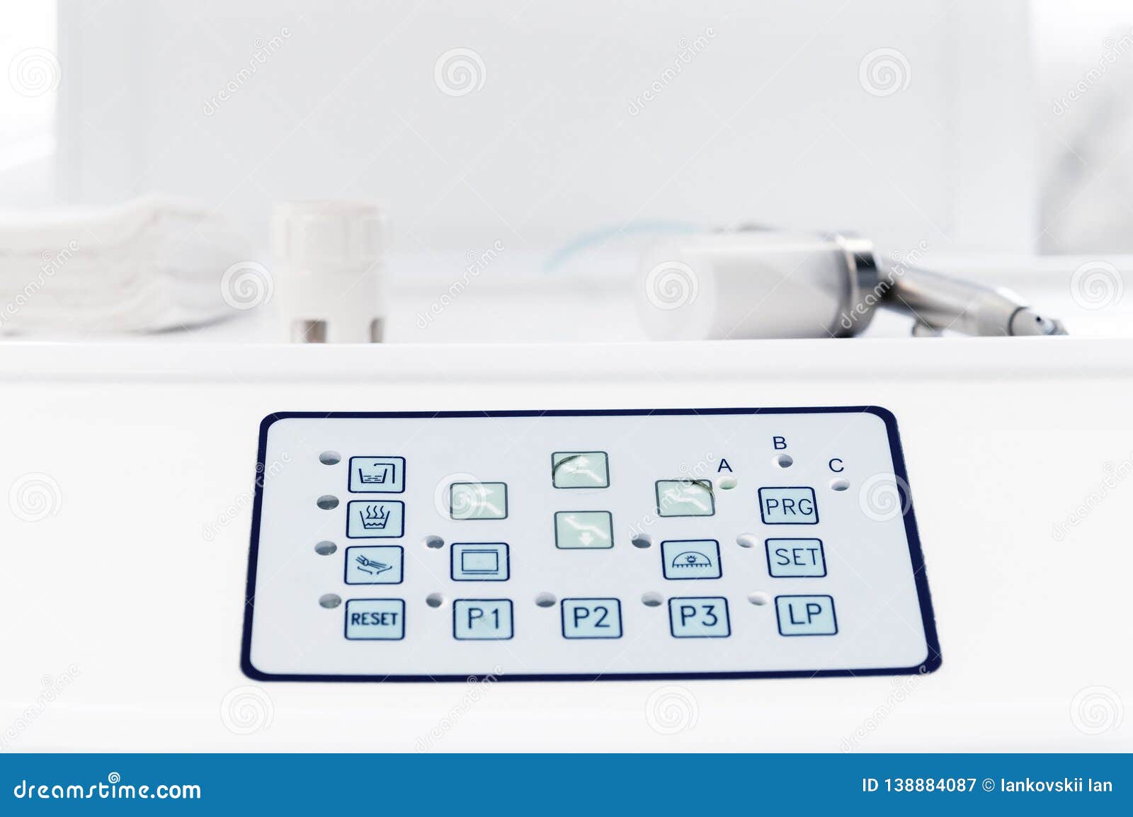 Closeup of the Control Panel with Buttons on the Dental Chair Stock