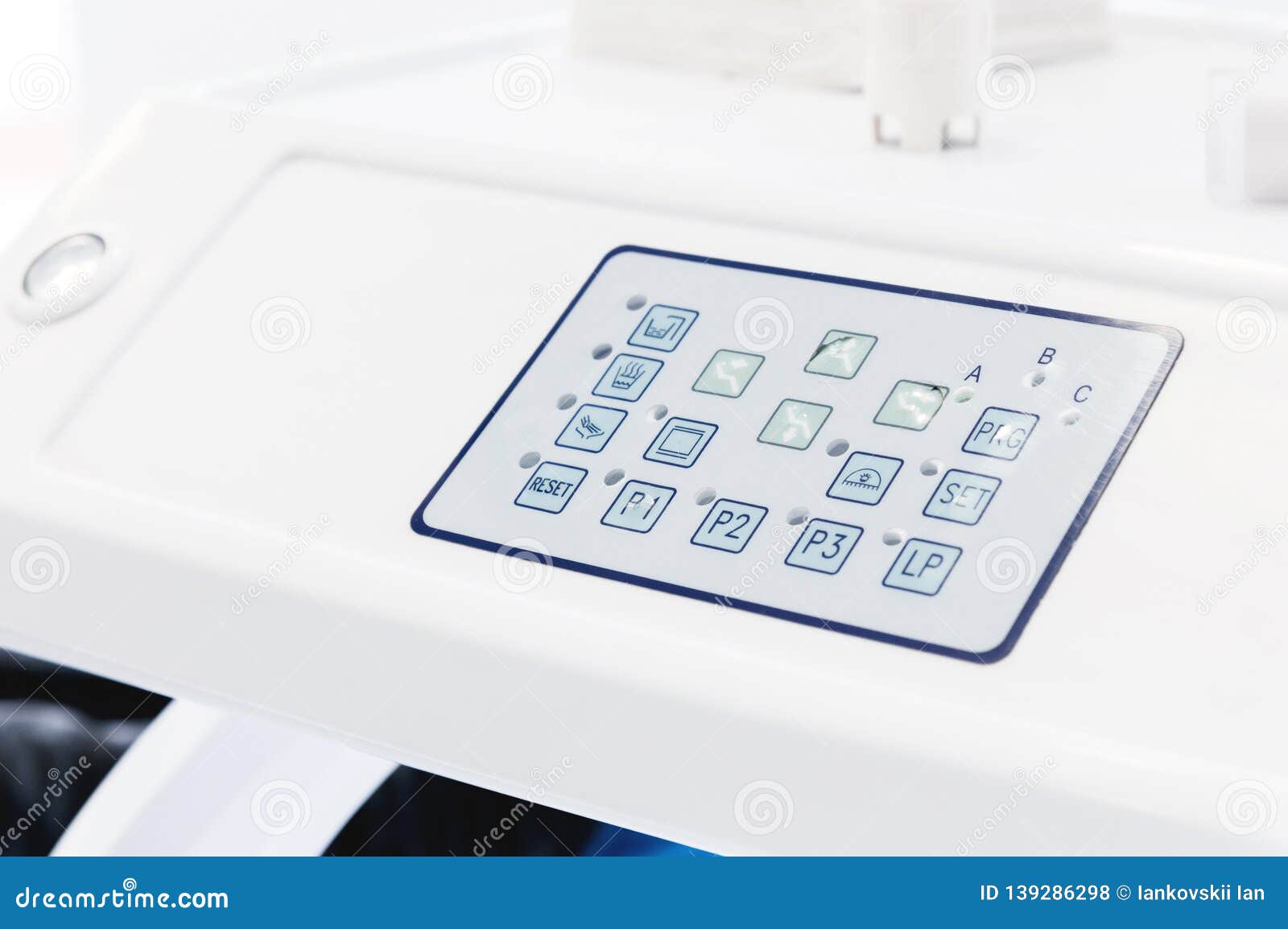 Closeup of the Control Panel with Buttons on the Dental Chair Stock