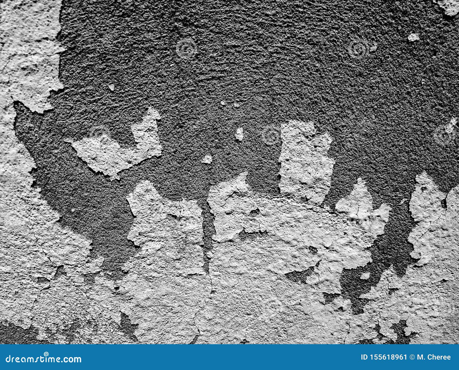 Closeup Cracked Peeling Paint on Cement Concrete Wall Caused by Rainfall and Humidity with with