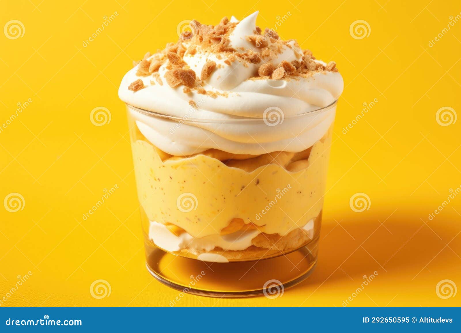 Closeup of a Creamy Banana Pudding on a Yellow Background Stock Image