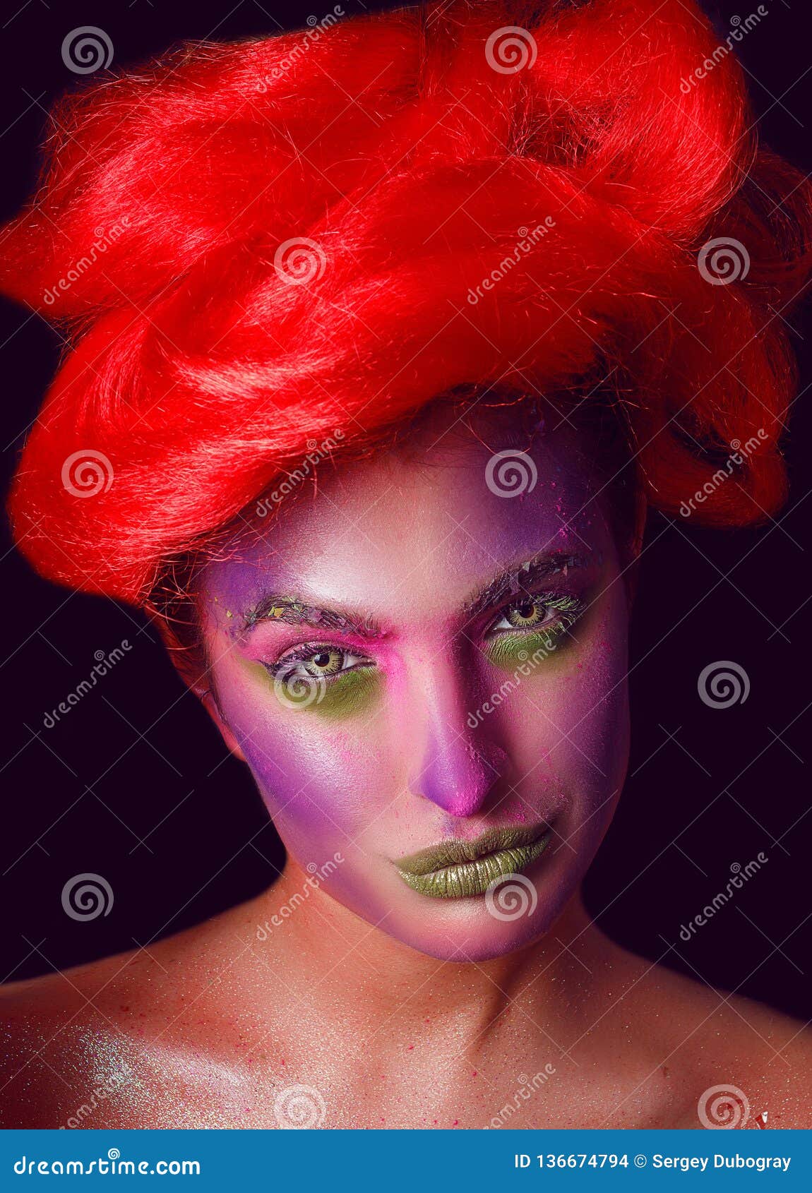 Close Up Creative Portrait Of A Girl With Bright Makeup And