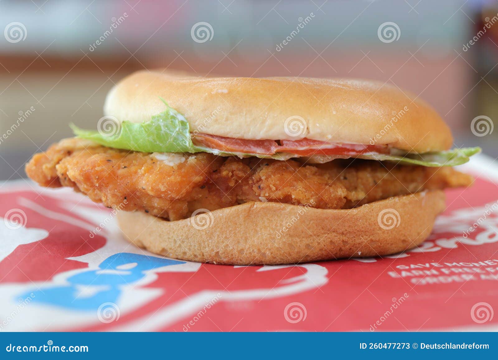 Close Up of Crispy Chicken Sandwich at Wendy S Restaurant. Editorial