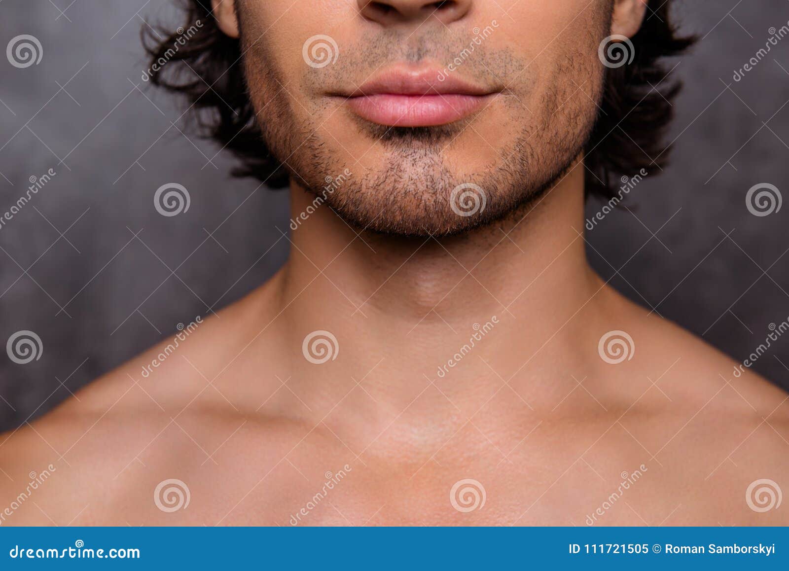 Close Up Cropped Shot of Nude Hot Guy`s Bristle, Chin, Has Perfect Skin and  Hair, Isolated on Grey Background. Barber Shop, Beard Stock Image - Image  of mixed, barbershop: 111721505