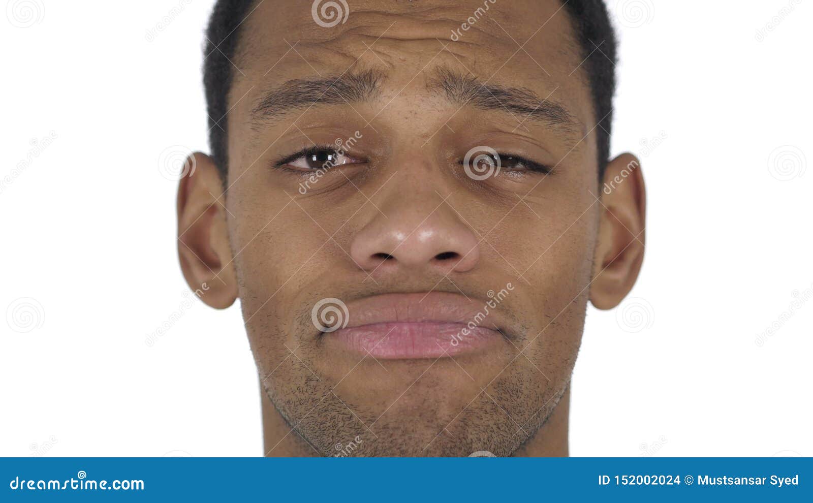 Close Up Of Crying Sad Afro American Man Feeling Upset Tears Stock