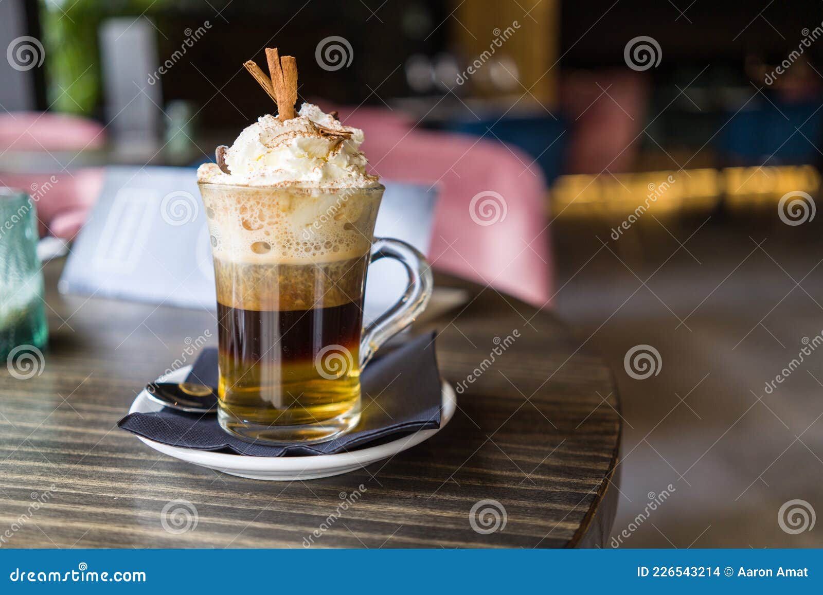 Close Up of Cup of Irish Coffee with Cream at Restaurant Stock Photo