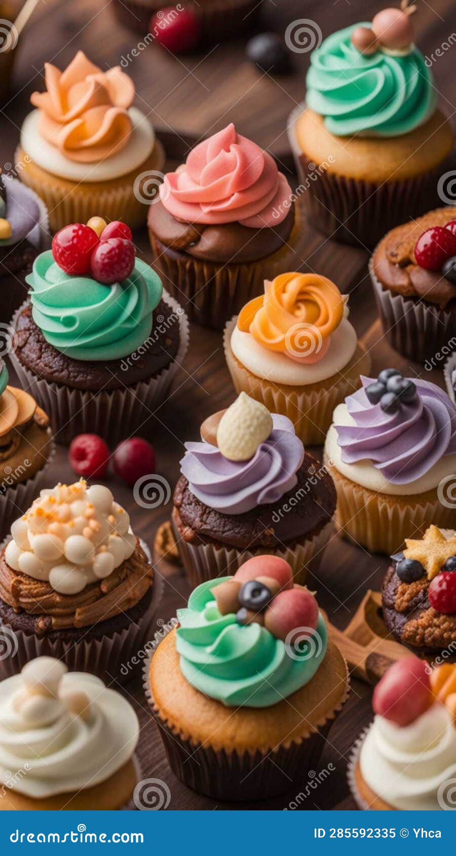 Close-up of Cupcakes on a Wooden Table Illustration Artificial ...