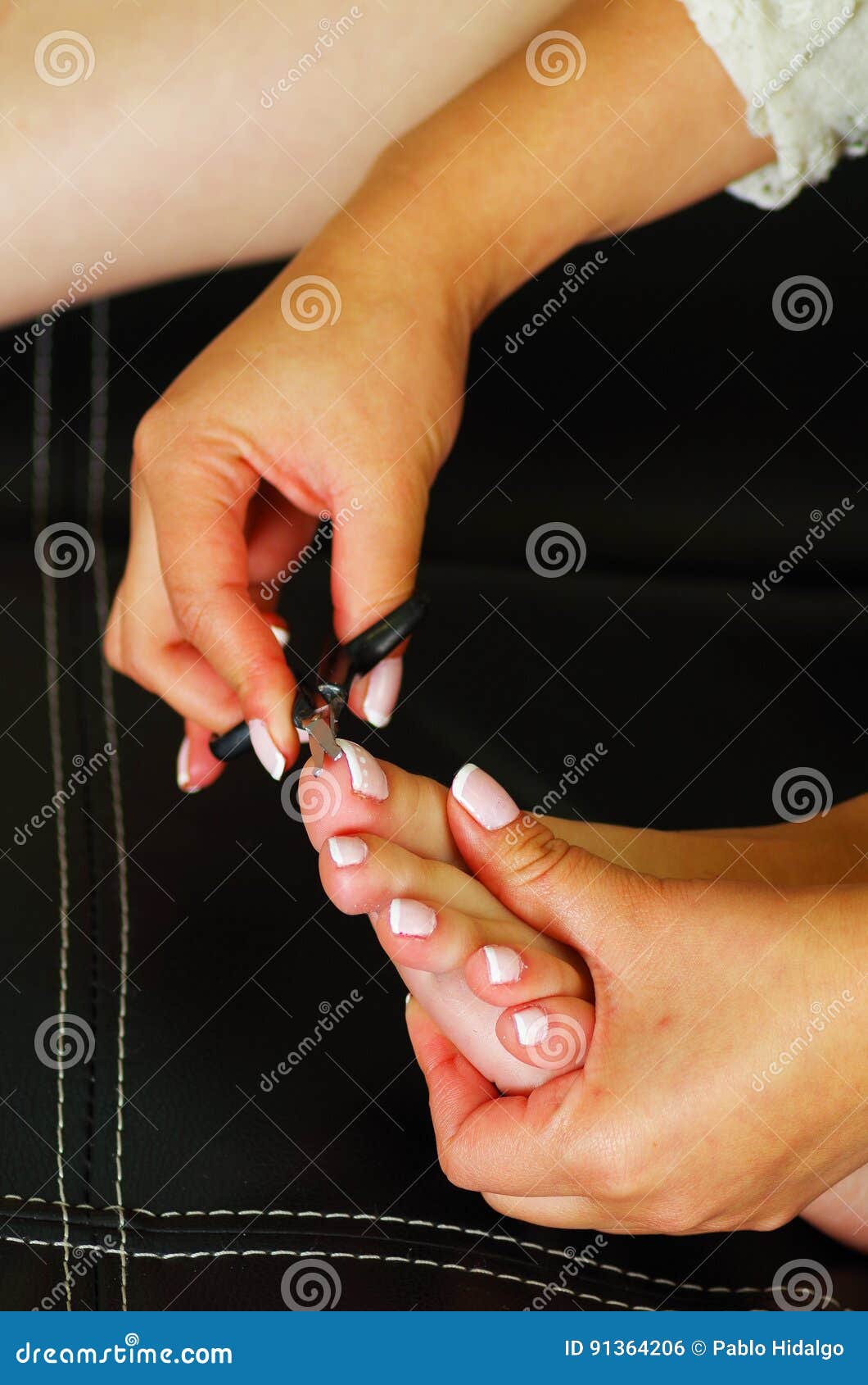 Close Up Cutting Cuticle on Foot, Nail Scissors. Stock Photo Image of