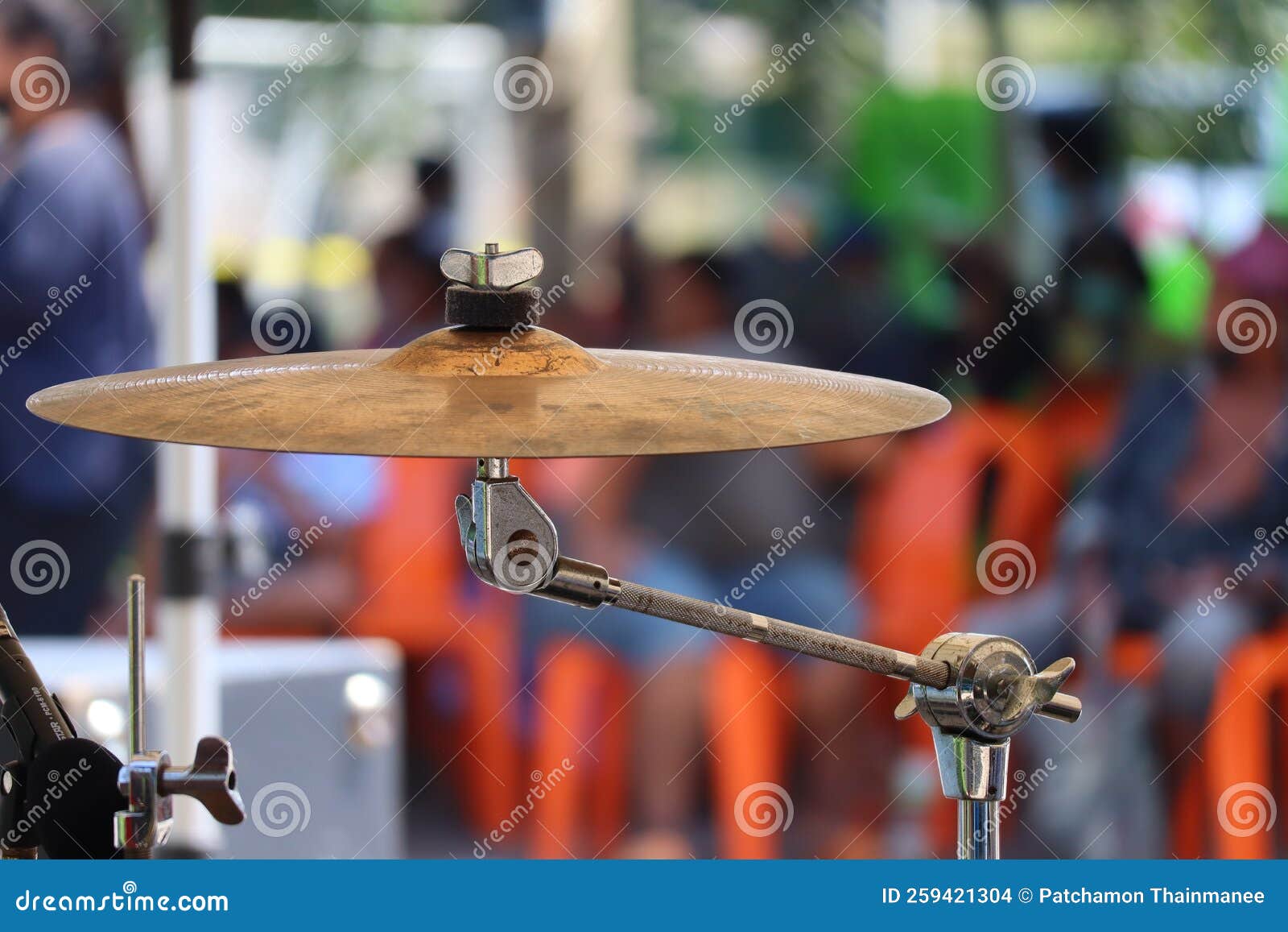 Closeup of Cymbals Mounted on a Stack of Musical Instrument Concepts