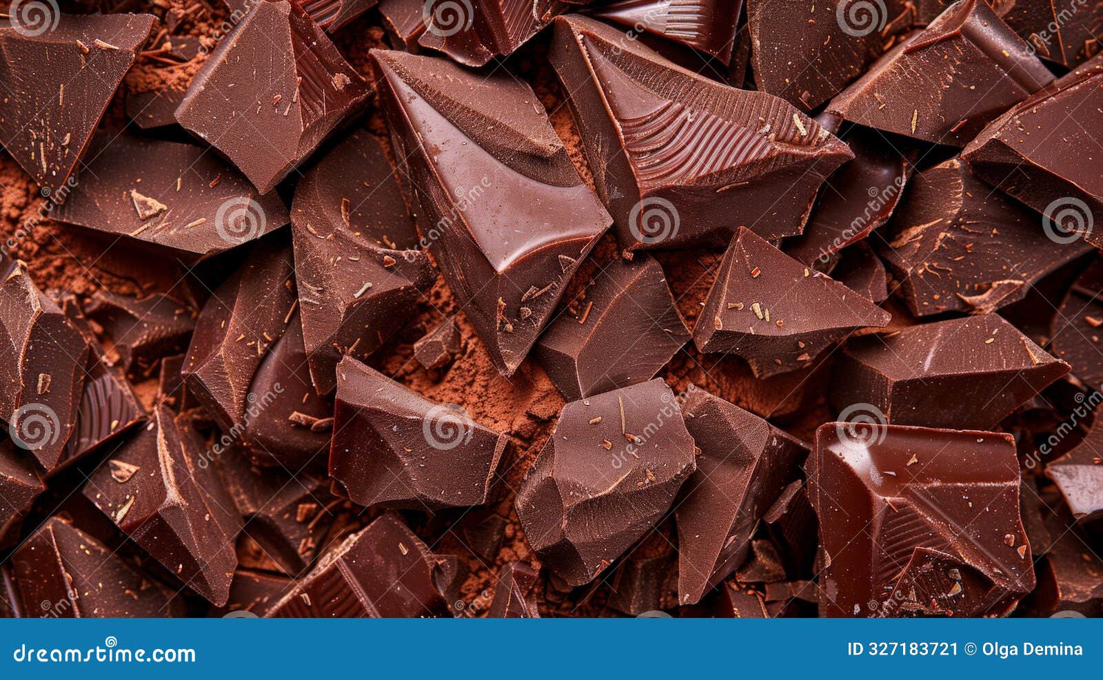 close-up of dark chocolate pieces creating a rich and textured background. ideal for food photography and dessert