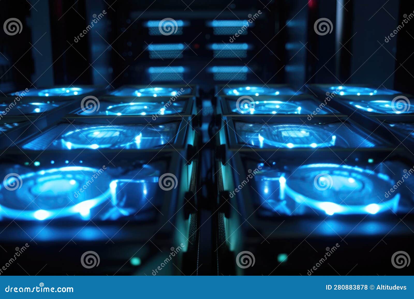 Closeup of Data Center Server, with Blinking Leds and Humming Fans