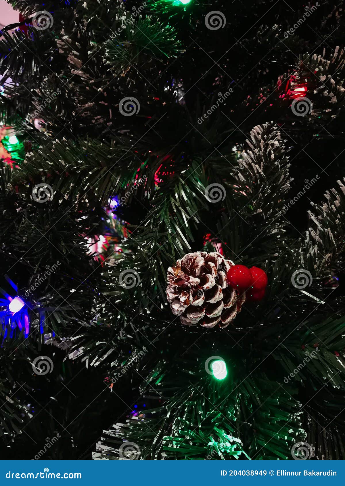 Close Up of Decorated Christmas Tree with Led Lights Stock Image