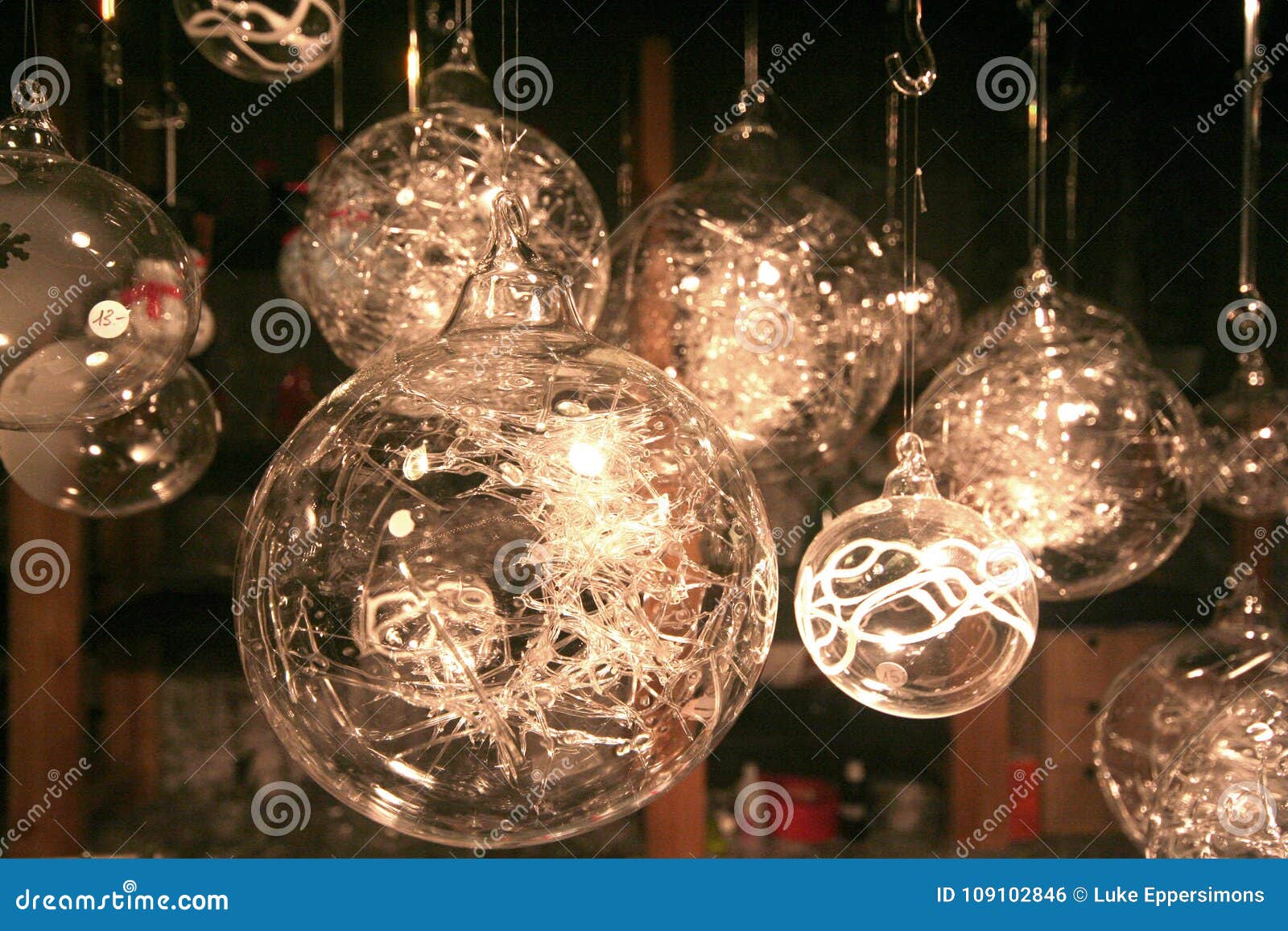 Close Up Of Decorative Crystal Balls Hanging From Ceiling