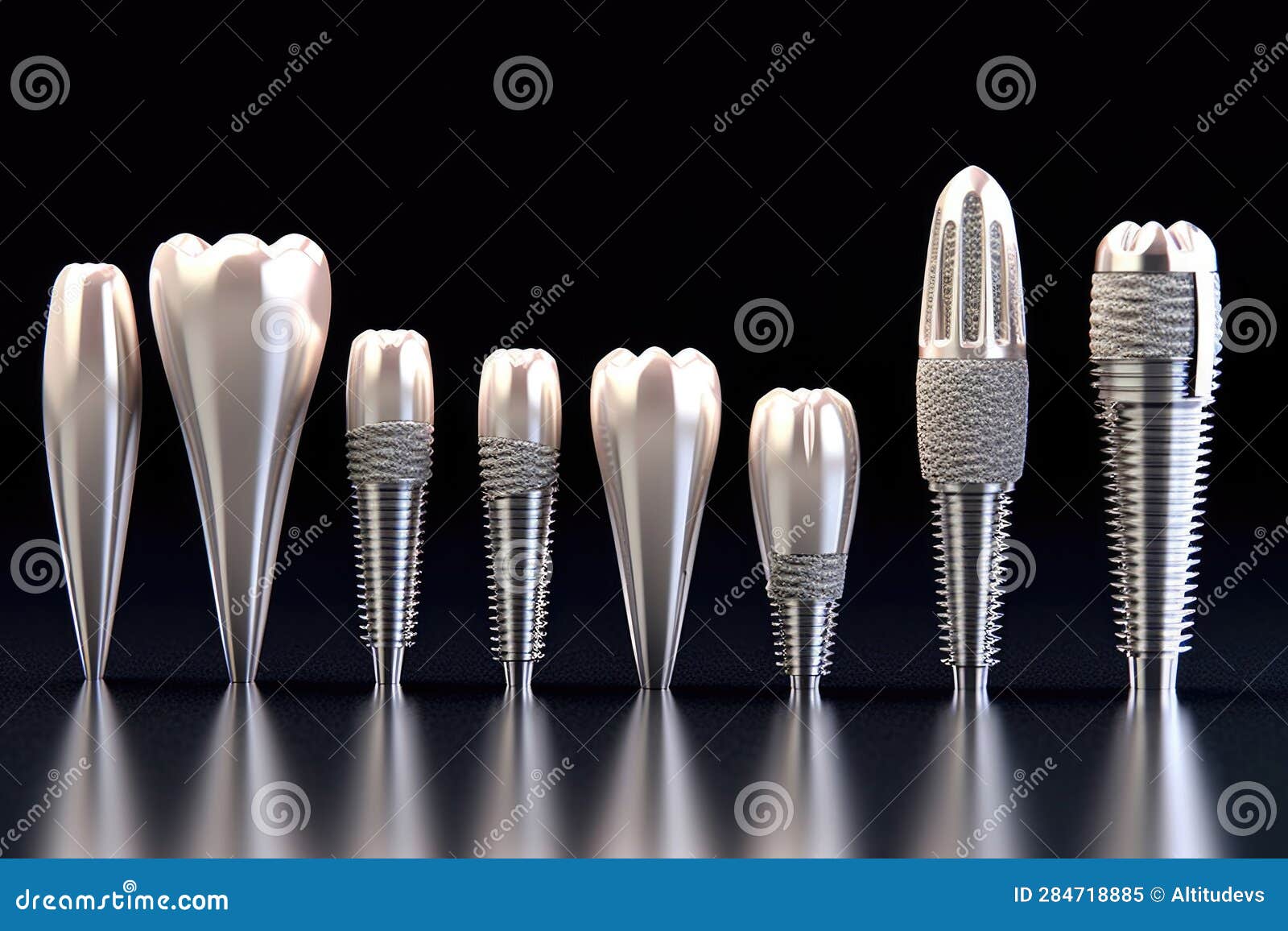 Closeup of Dental Implants in Various Sizes Stock Illustration