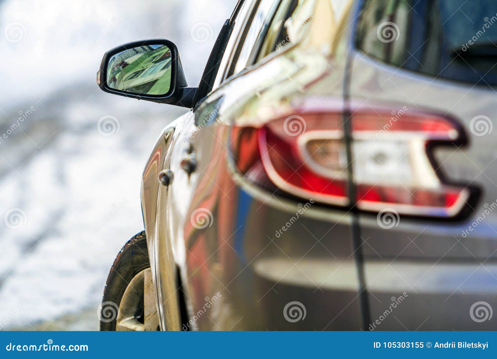 Closeup Detail Image of a Car with Side View Mirror Stock Image