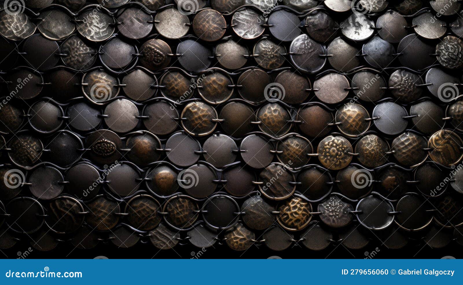 close up detail of a medieval knight armor. selective focus