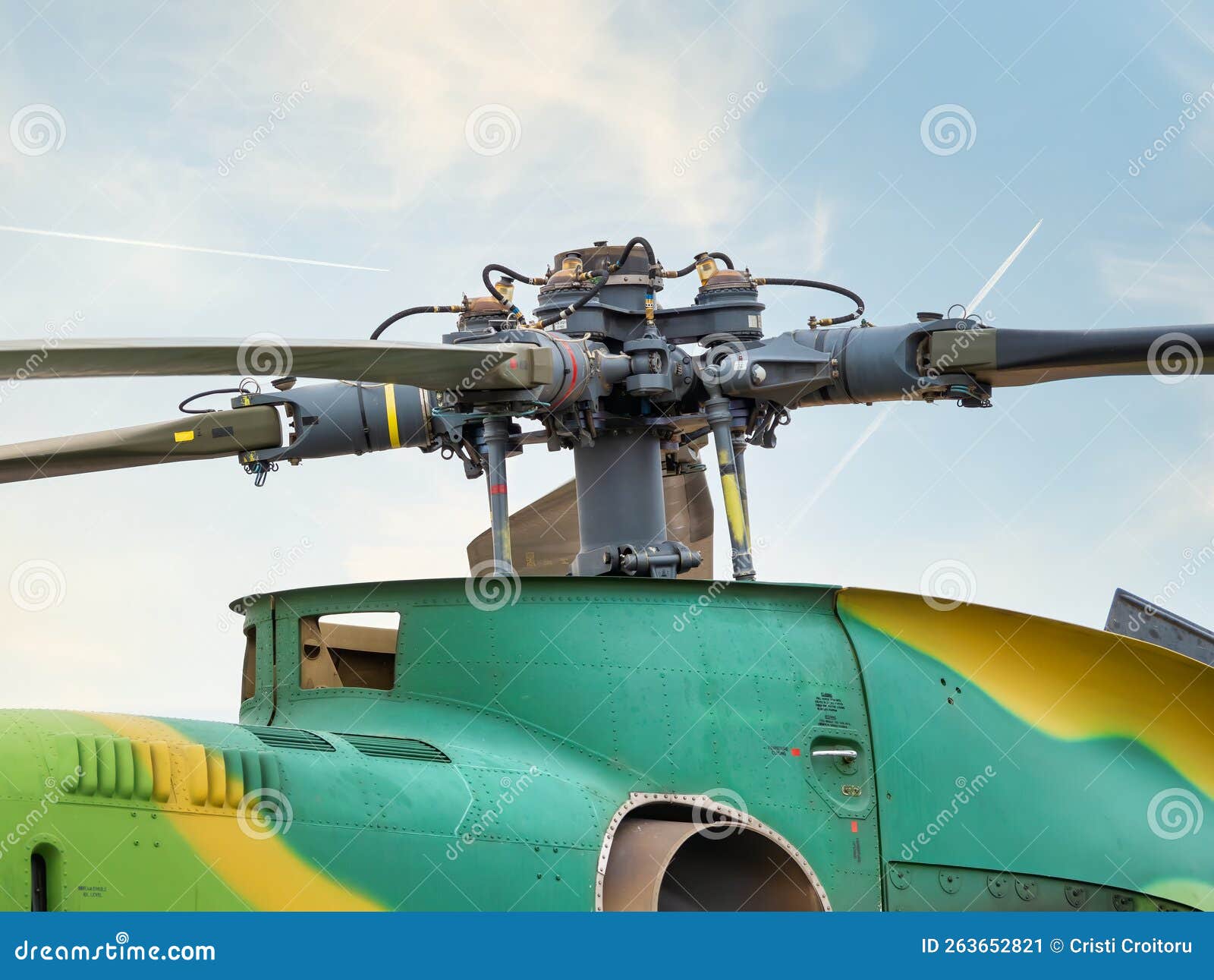 Close Up Detail with the Rotor Mast and Main Rotor of a Military ...