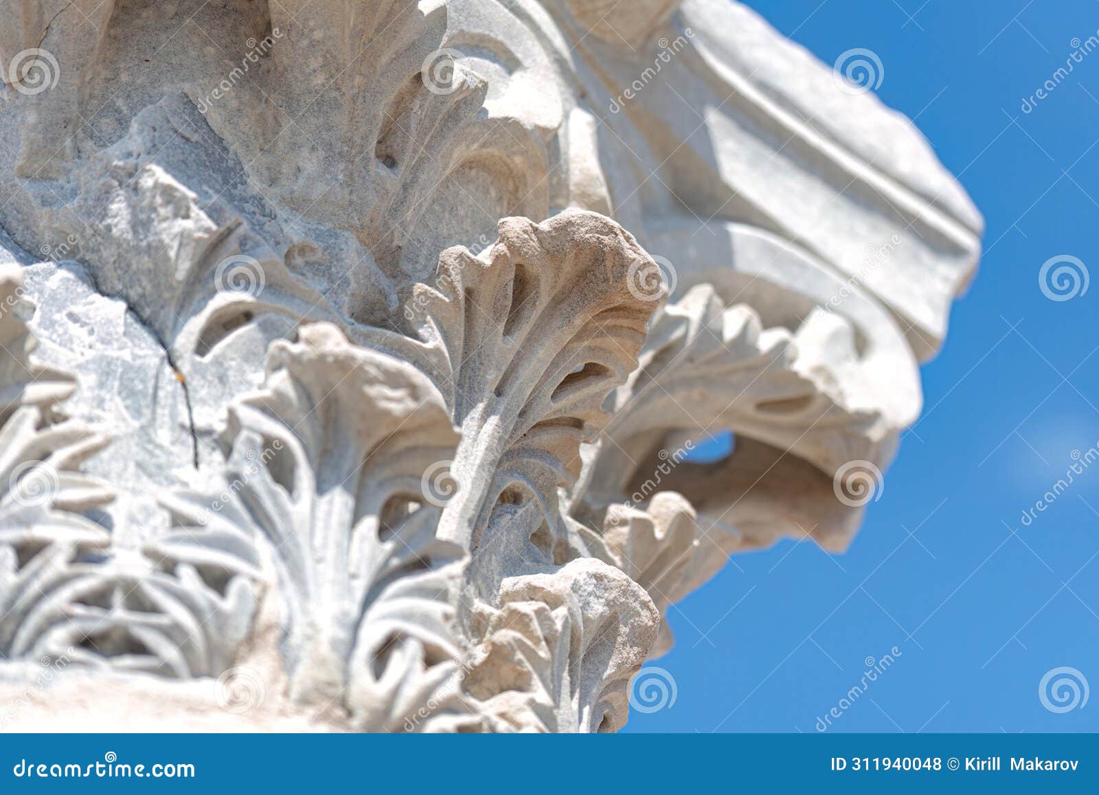 close-up details of ancient column at kourion archaeological site. limassol district, cyprus