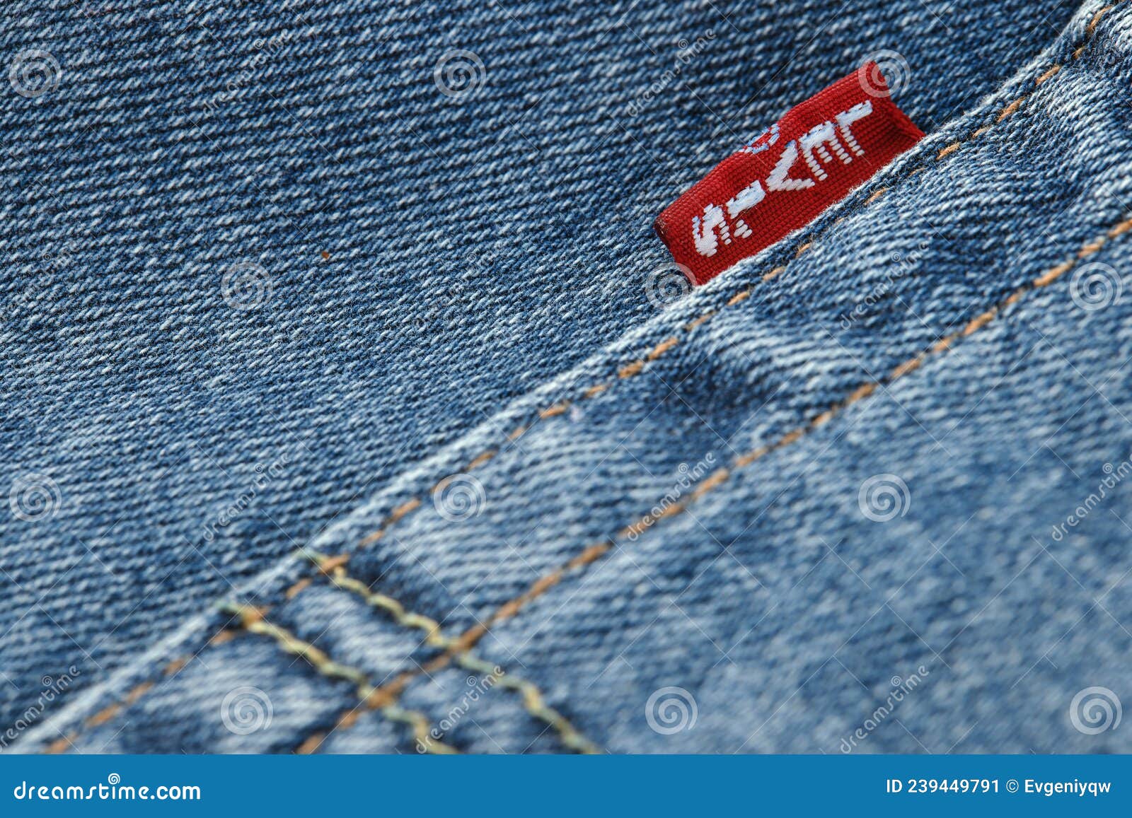 Close Up of the Details of New LEVI S 501 Jeans. Seams and Denim ...