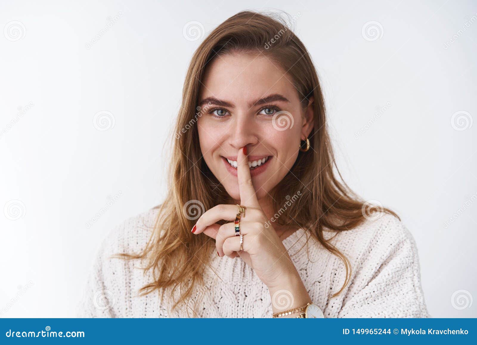 Close-up Devious Creative Charismatic Joyful Woman Making Prank Fooling