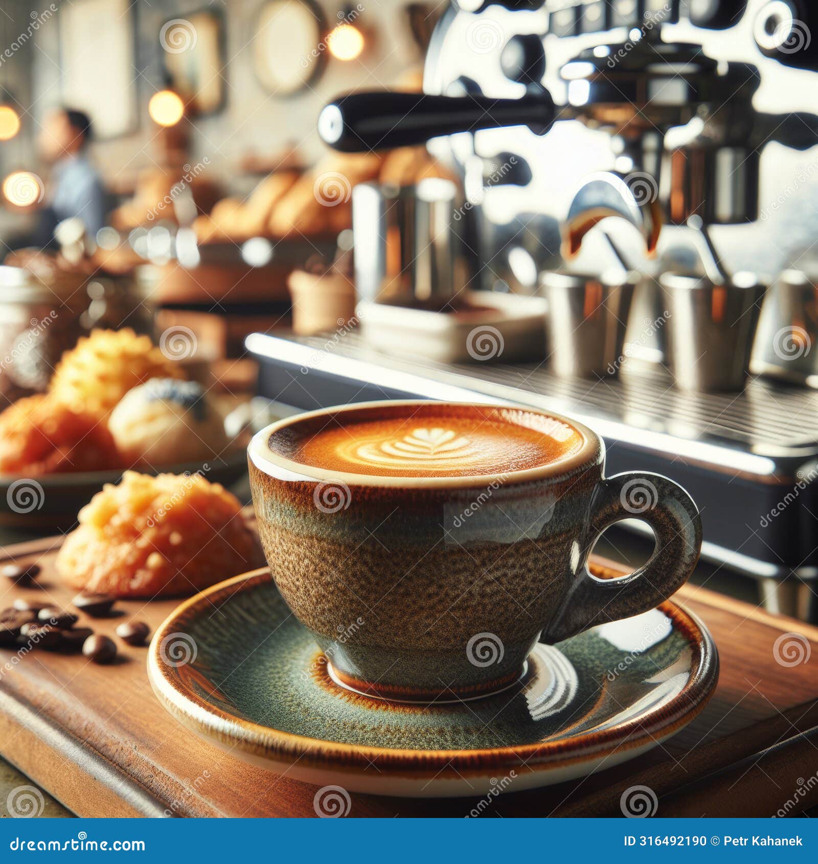 close-up of a doppio espresso with a blurred cafe background.. ai generated.