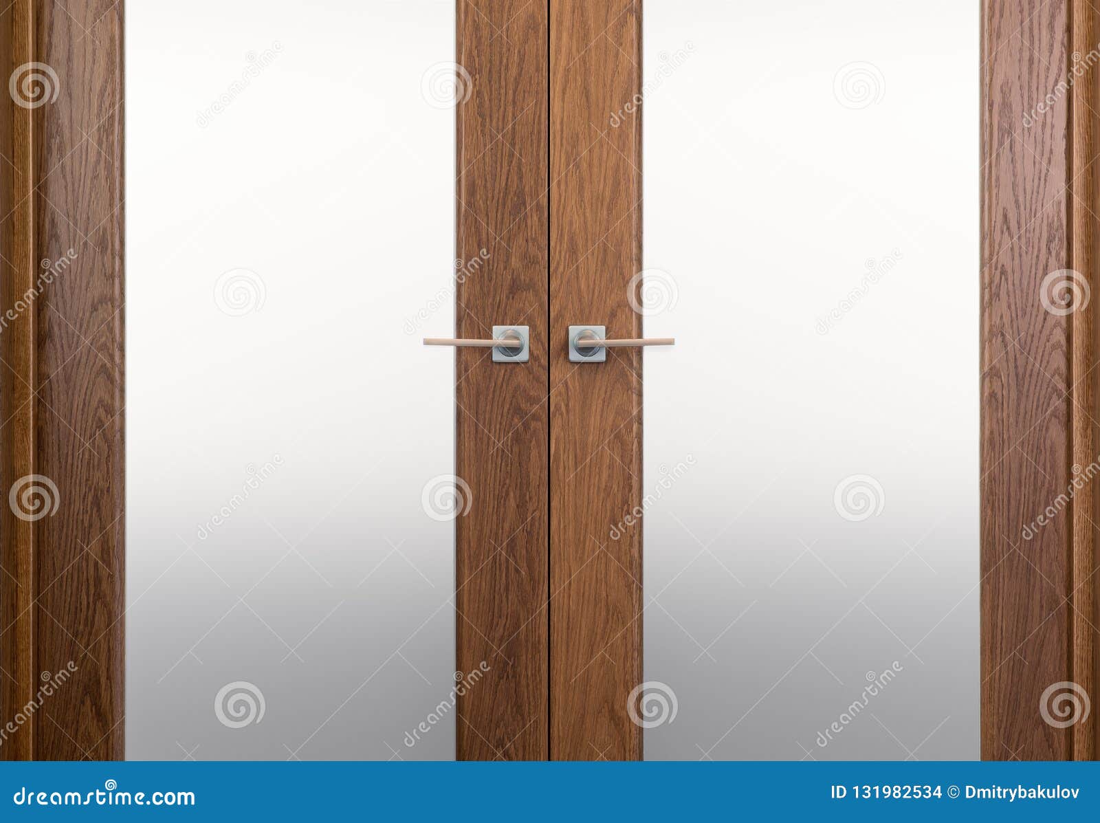 Close Up Of Double Leaf Interior Swing Doors Stock Photo