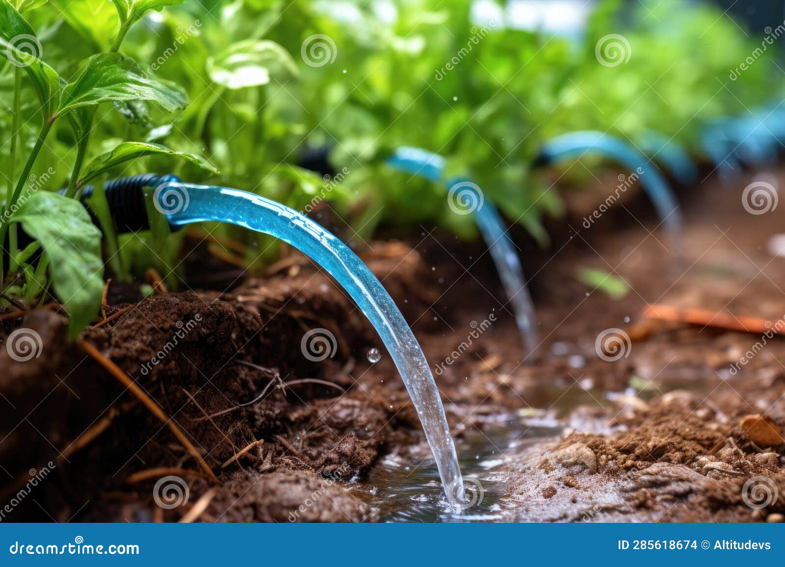 Closeup of Drip Irrigation Hose Connected To a Water Source Stock