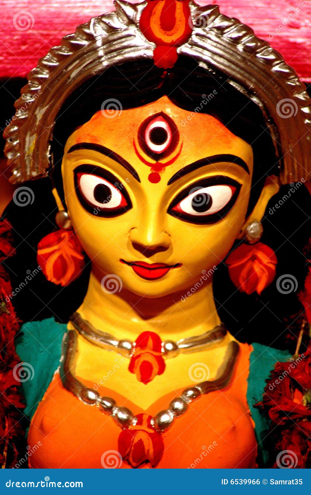 a close up of durga idol.