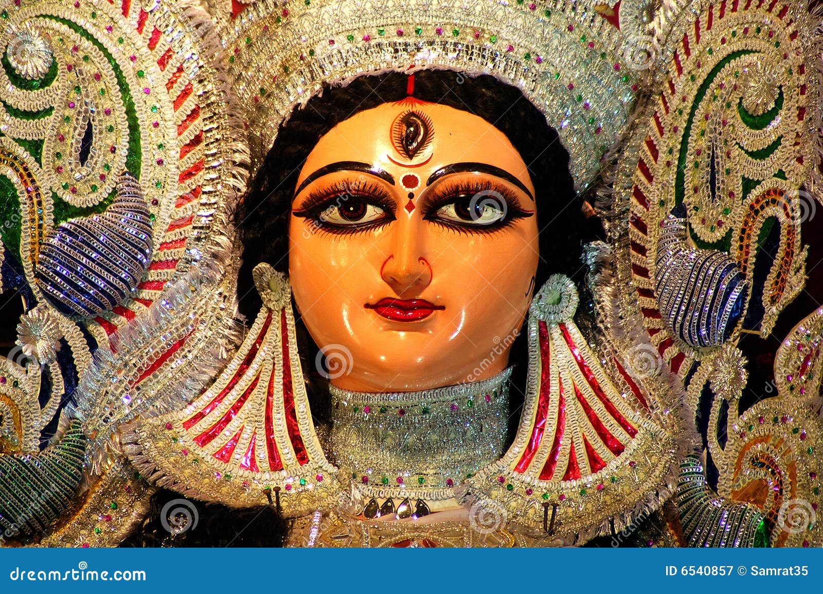 a close up of a durga idol.