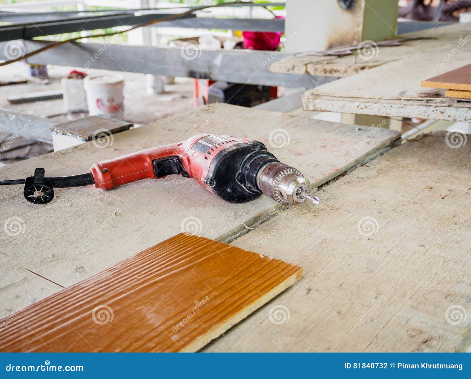 Close Up Electric Drill At Work Site Stock Photo Image of drill
