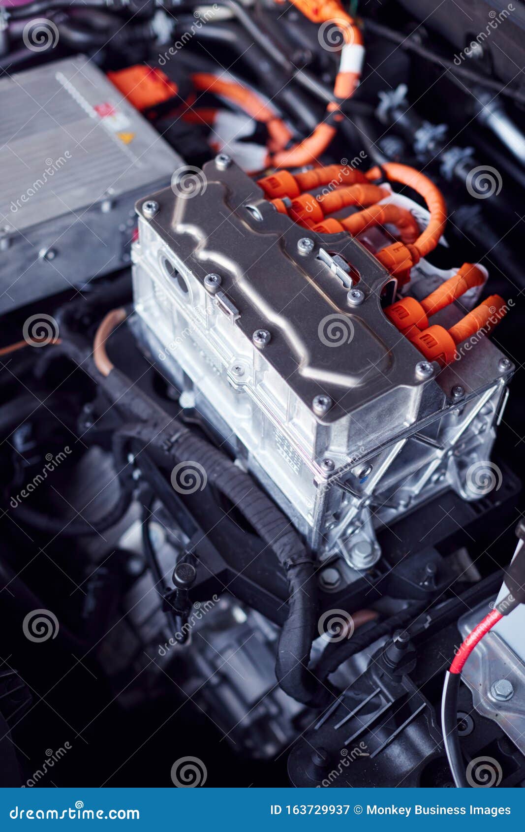 Close Up of Electric Motor in Engine Bay of Environmentally Friendly