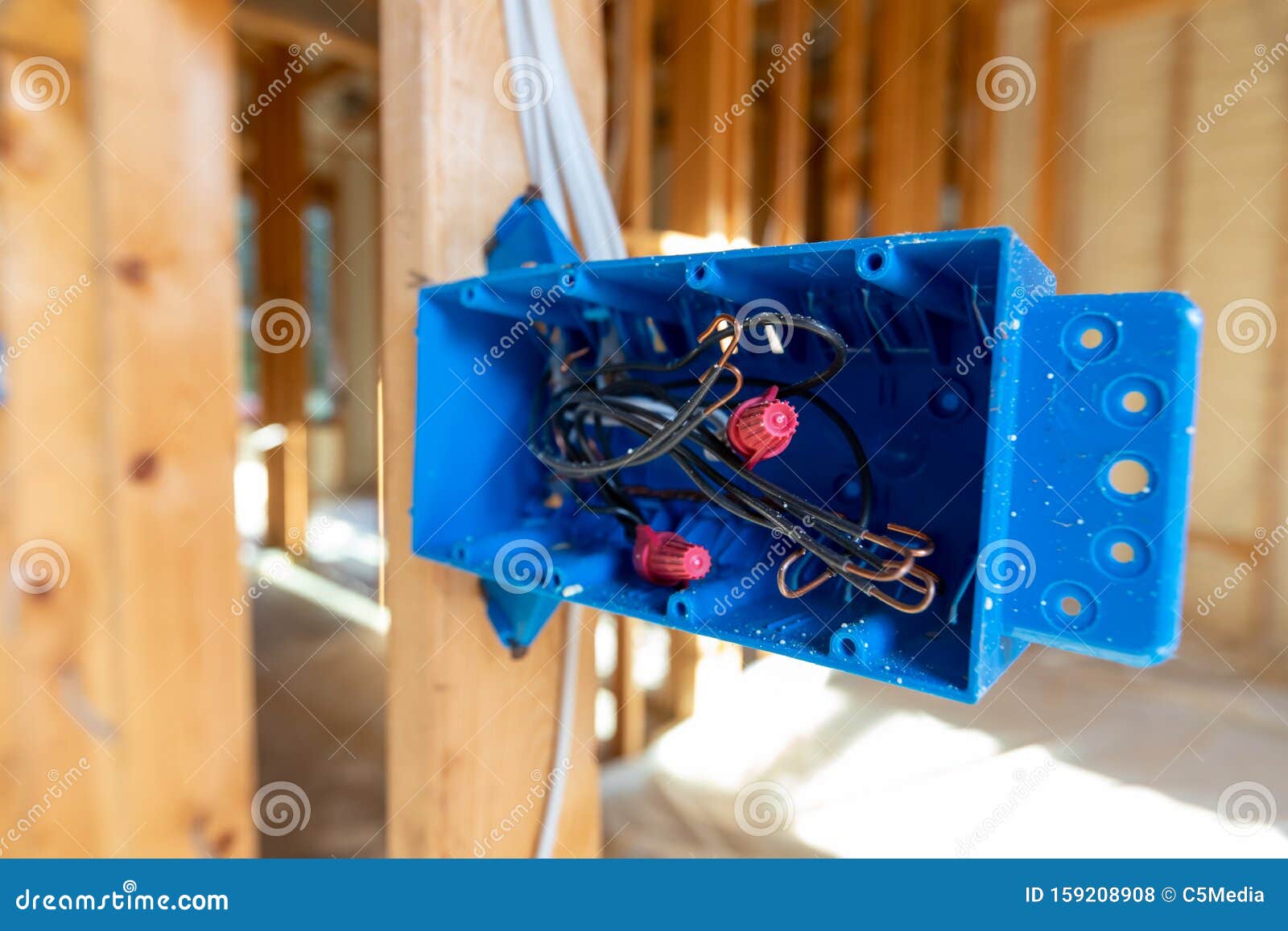 Closeup of Electrical Box in New Home Construction Stock Photo Image