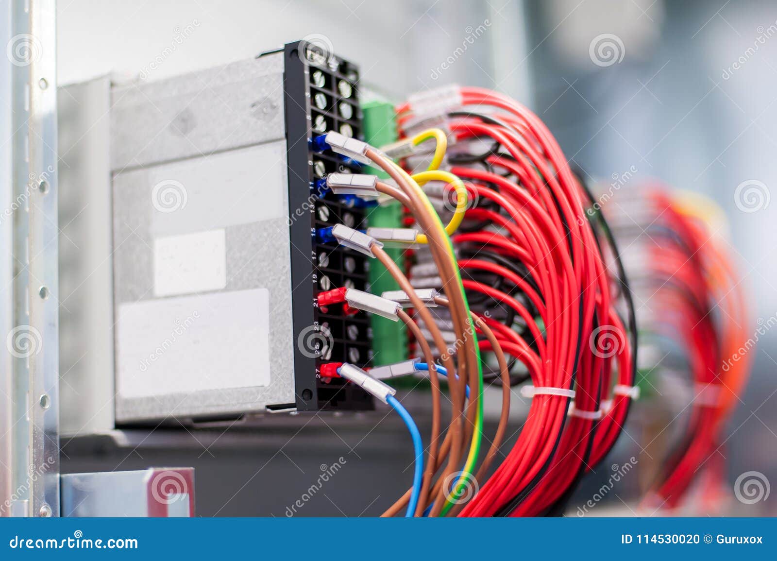 Close Up Electrical Installations and Wires on Relay Protection Stock