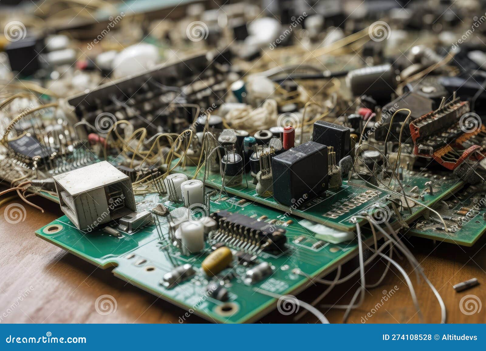 Closeup of Electronic Components, Ready for Recycling and Reuse Stock