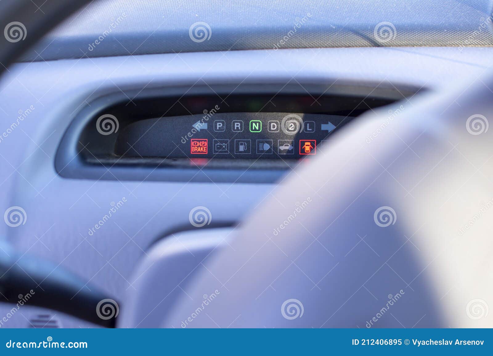 Closeup Elements of the Instrument Panel Made of Gray Plastic Stock