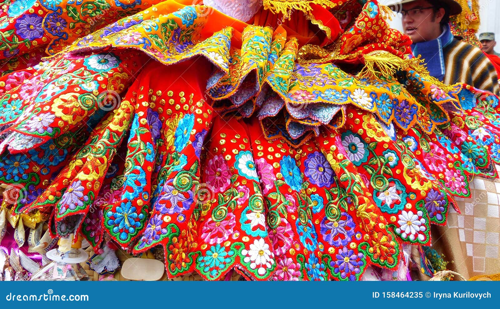 close up of the embroidered skirt, ecuador
