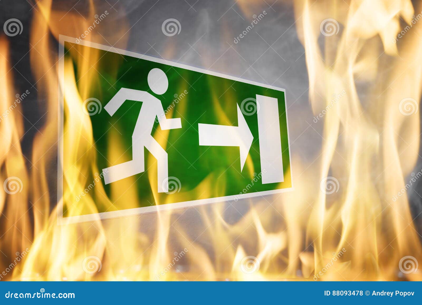 close-up of emergency fire exit board