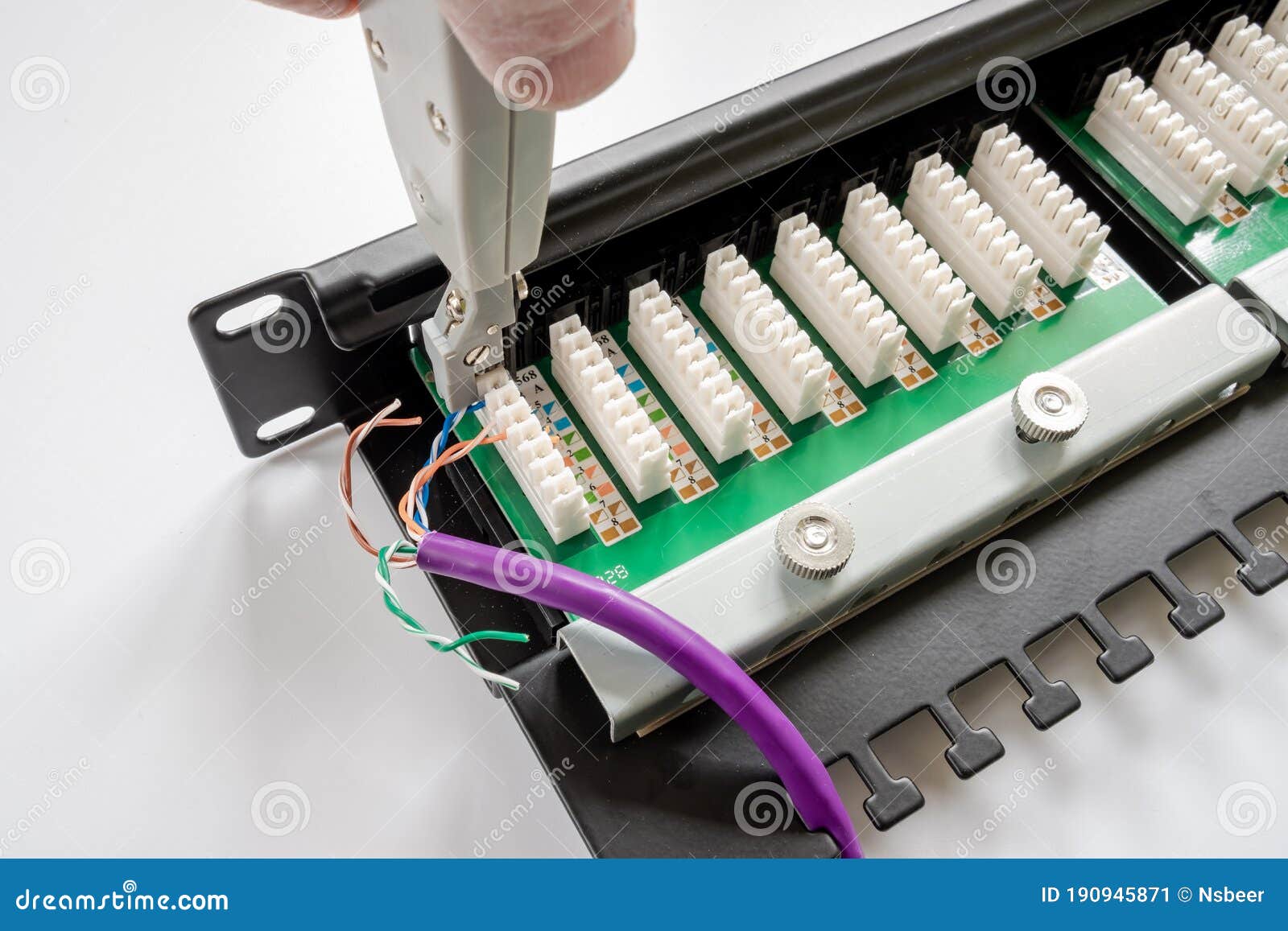 Close-up of an Engineer Send Using a Punchdown Tool. Stock Image - Image of interconnect, geek: 190945871