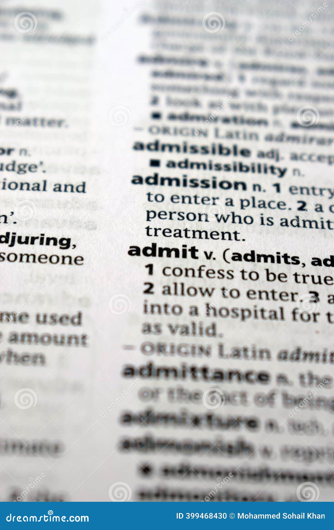 Close Up of English Dictionary Page with Word -Admit Stock Illustration -  Illustration of sentence, dictionary: 399468430, image size:1066x1690