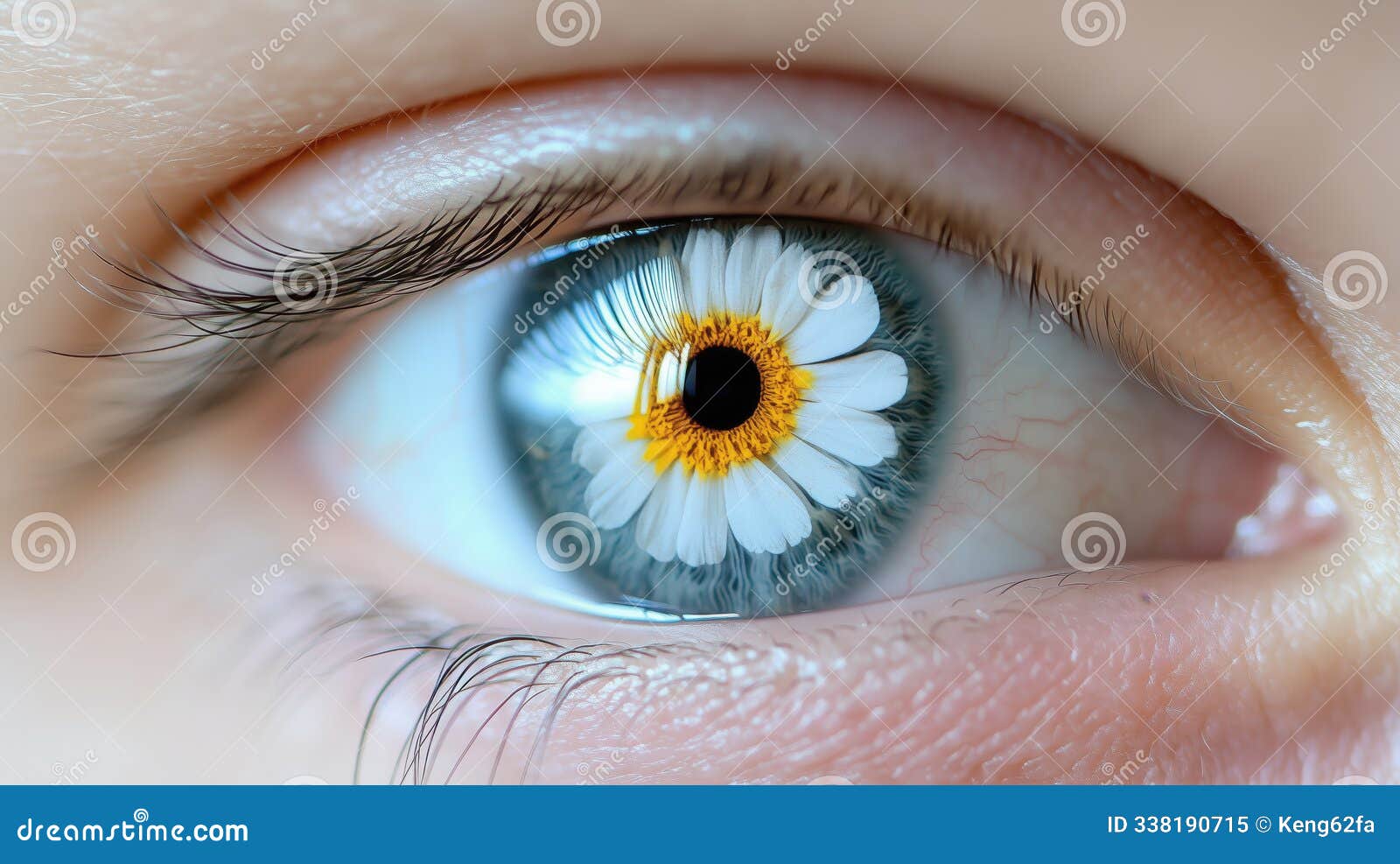 close up of eye featuring flower reflected in iris, creating captivating visual