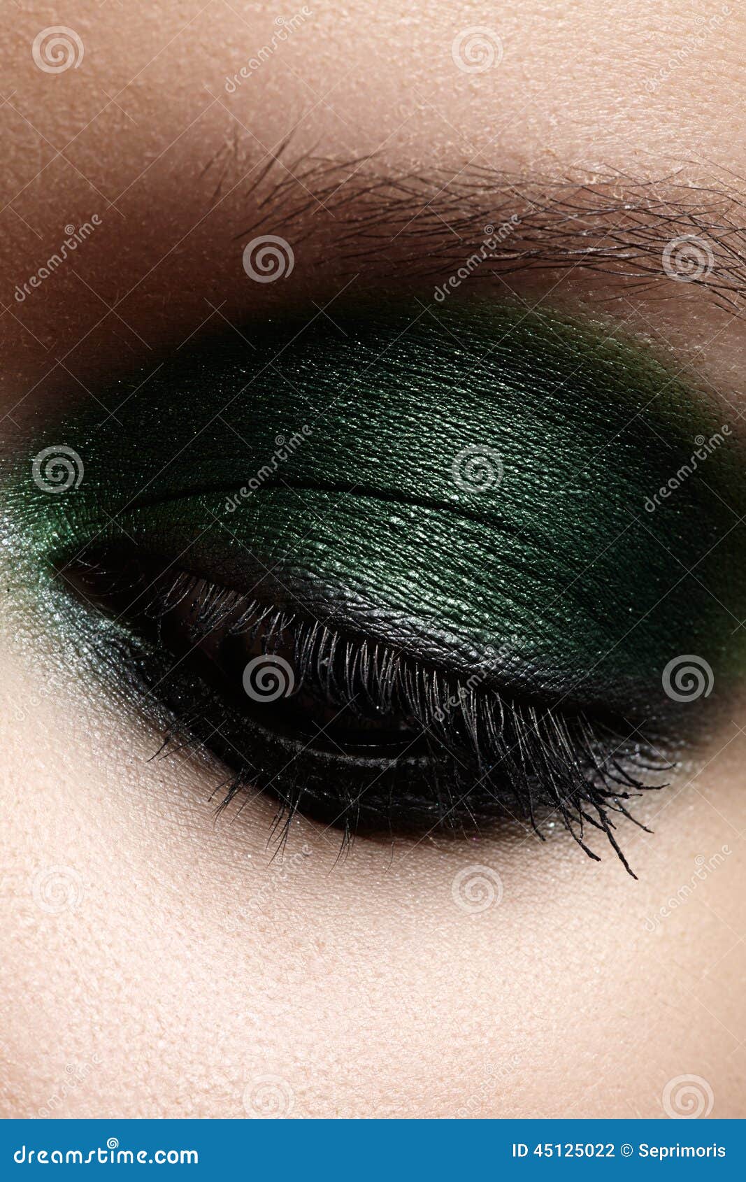 Close Up Eye With Gray And Dark Green Make Up Silver Glitter Stock Photo Image Of Fashion Design