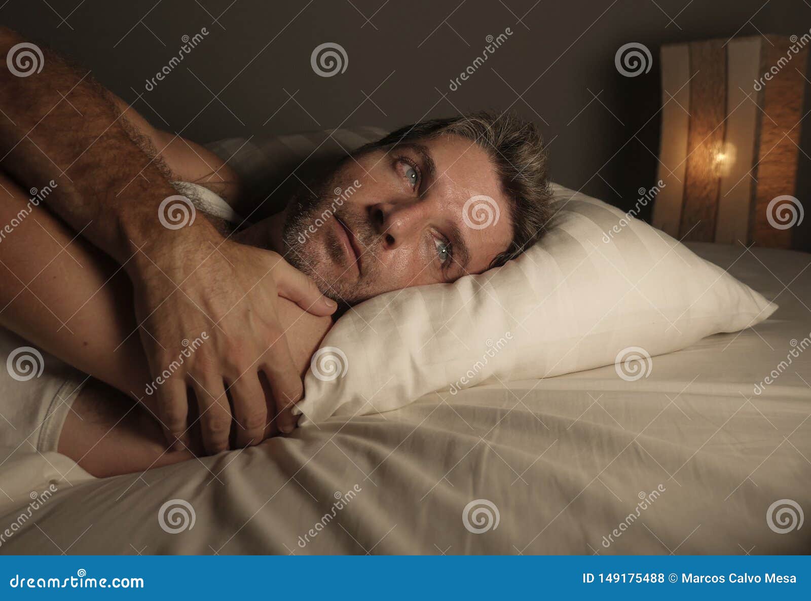 Awake Man Thinking in Bed: Image Gallery (List View)