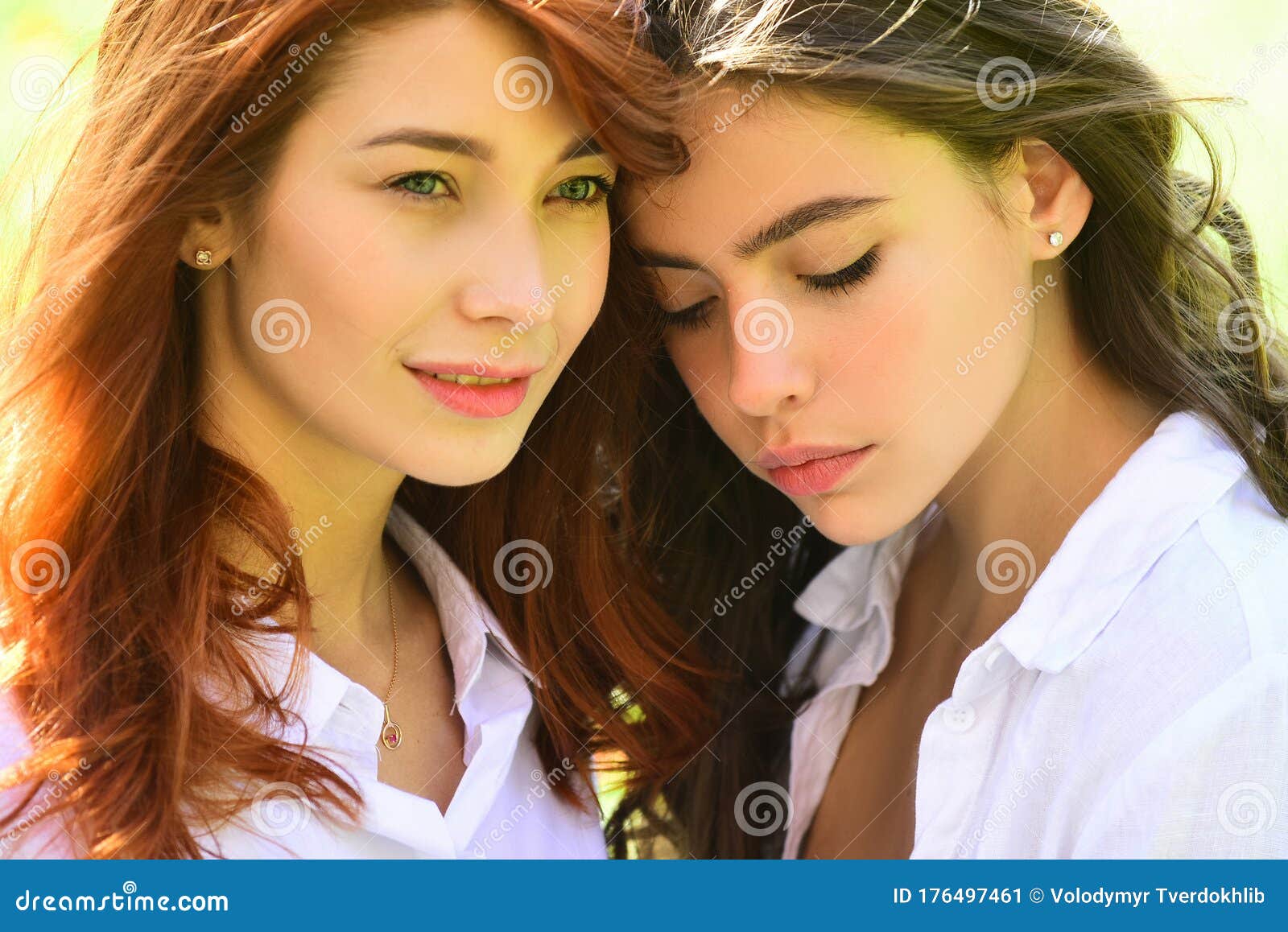 Close Up Fashionable Portrait Couple of Two Cute Girls Best Friends